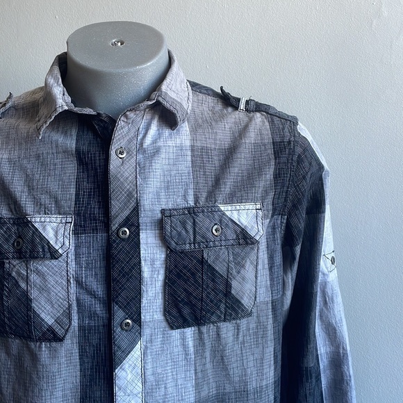 Rock & Republic Grey Plaid Shirt Medium - Picture 7 of 8
